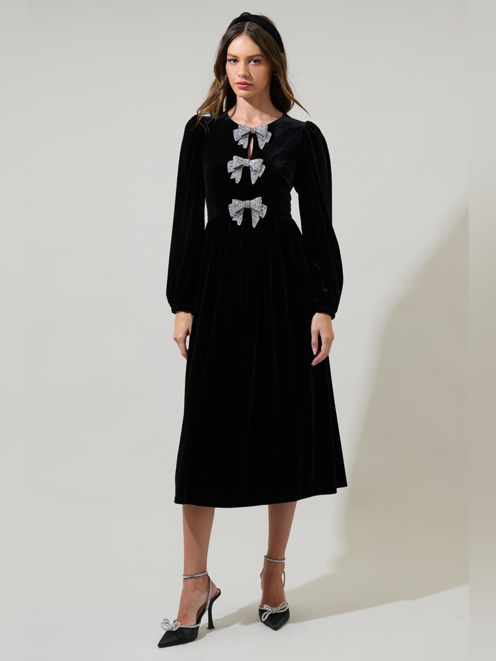 NWT XL SUGARLIPS Jena Glow Bow Black Velvet Midi Dress